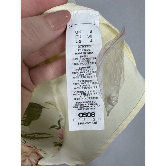 ASOS Design Womens Dress 4 Yellow Pearl Embellished Floral Tiered Fairy Boho - Picture 14 of 16